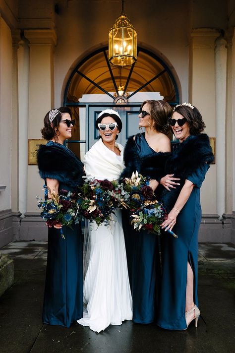 Blue Bridesmaid Dresses Winter, Winter Wedding Bridesmaid Dresses, Christmas Bridesmaid Dresses, Navy Winter Wedding, Winter Wedding Bridesmaids, Winter Bridesmaids, Blue White Weddings, Winter Bridesmaid Dresses, Navy Bridesmaids