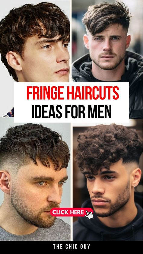 Fringe Cuts for Men: 20 Styles to Suit Any Face Shape The Fringe Haircut, Textured Fringe Men Low Taper Fade, Textured Fringe Men Short Hair, Layered Fringe Men, Mid Fade Fluffy Fringe, Mens Short Fringe Hairstyles, Fringe Down Hairstyles Men, Men’s Hairstyle Fringe, Fringe Hair Men