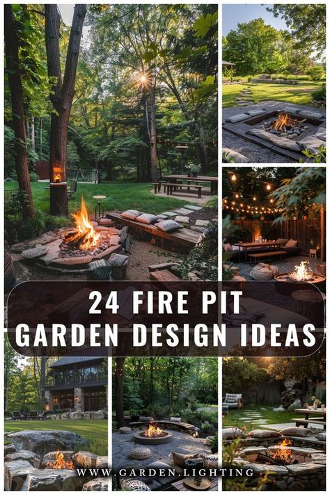 Create a charming backyard with a fire pit and garden. Elevate outdoor gatherings with cozy ambiance and natural beauty. 🔥🌿 Fireplace In Garden Outdoor, Fire Pit Playground Backyard, Fun Fire Pit Ideas, Fireplace Garden Ideas, Fire Pit Outdoor Area, Fire Pit With Patio Stones, Umbrella Over Fire Pit, Wood Firepits Backyard, Black Fire Pit Ideas Backyard