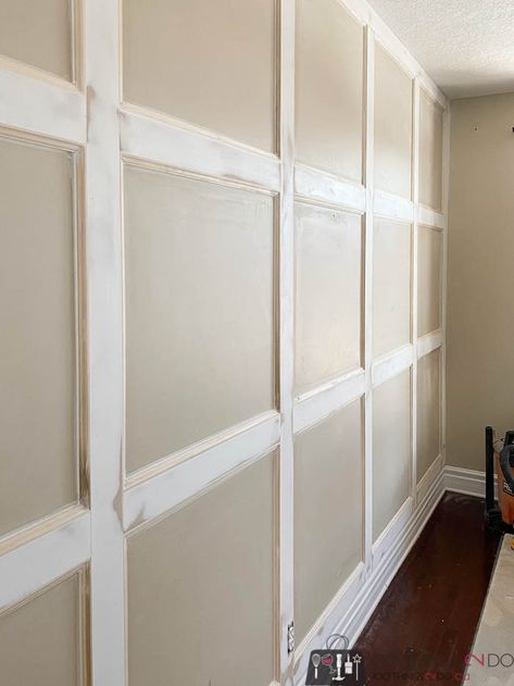 Gorgeous DIY Wainscoting you can do in a day! - 100 Things 2 Do Diy Picture Frame Molding Accent Wall, How To Diy Wainscoting, Diy Bedroom Wainscoting, Mudroom Wainscoting Ideas, Elevated Board And Batten, Adding Wainscoting To Walls, Diy Wainscoting Bedroom, Floor To Ceiling Wainscoting, Bedroom Wainscoting Ideas