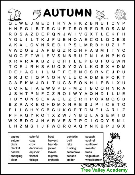 Celebrate the autumn season with this free printable difficult fall word search. 35 hidden autumn themed words in a 20 X 22 letter grid will make it challenging to find all the words. Difficulty level: hard. The pdf includes answers. Tree Valley Academy, Find A Word Free Printable, Word Search Printables Difficult, Autumn Word Search Free Printable, Thanksgiving Crossword Free Printable, Fall Puzzles Printables, Fall Word Search Free Printable, Hard Word Search Free Printable, Free Word Search Puzzles Printables