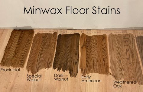 Provincial And Weathered Oak Stain, Wood Stains That Compliment Each Other, Jacobean Stain On Oak, Minwax Oil Based Stain Colors, Minwax Floor Stains On Red Oak, Dark Walnut Stain On White Oak, Dura Seal Stain Colors On White Oak, English Chestnut Stain On Oak, Maple Floors Stained