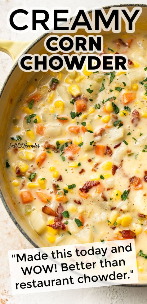 Chowder Recipes Crockpot, Best Corn Chowder Recipe, Creamy Corn Chowder, Corn Chowder Recipe, Homemade Soup Recipe, Chowder Recipe, Creamy Corn, Corn Chowder, Chowder Recipes