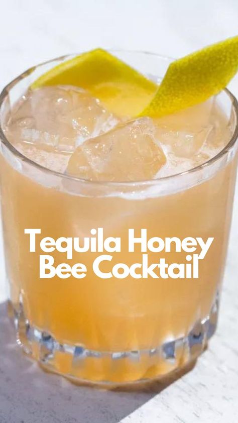 The Tequila Honey Bee is a sweet and refreshing cocktail that is perfect for the springtime. Made with tequila, honey, lemon juice, and a splash of soda water, this cocktail is simple yet delicious. The honey adds a natural sweetness that is balanced out by the tartness of the lemon juice. #TequilaHoneyBee Honey Tequila Drinks, Tequila Honey Bee Cocktail, Tequila Honey Bee, Ginger Tequila Cocktail, Tequila Ginger Ale Cocktails, Honey Margarita Recipe, Lemon Tequila Cocktail, Signature Tequila Cocktail, Lemonade Tequila Cocktail