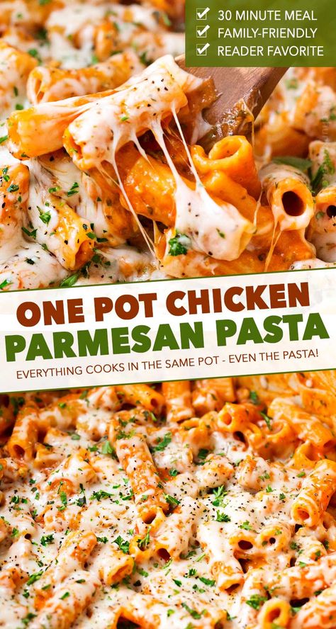 One Pot Dinners, One Pot Chicken Parmesan Pasta, One Pot Chicken Parmesan, Weeknight Pasta, Keto Carnivore, Chicken Parmesan Pasta, One Pot Meal, Parmesan Pasta, One Pot Chicken