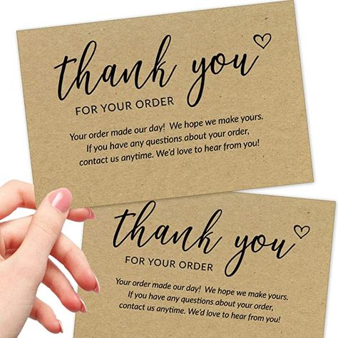 Amazon.com : 50 Large 4x6 Thank You For Your Order Cards - Bulk Kraft Postcards Purchase Inserts to Support Small Business Customer Shopping - for Online or Retail Stores, Handmade Goods and More : Office Products Thank Cards, Business Thank You Notes, Order Cards, Small Business Cards, Packaging Ideas Business, Thank You Card Design, Small Business Packaging Ideas, Small Business Packaging, Business Thank You Cards