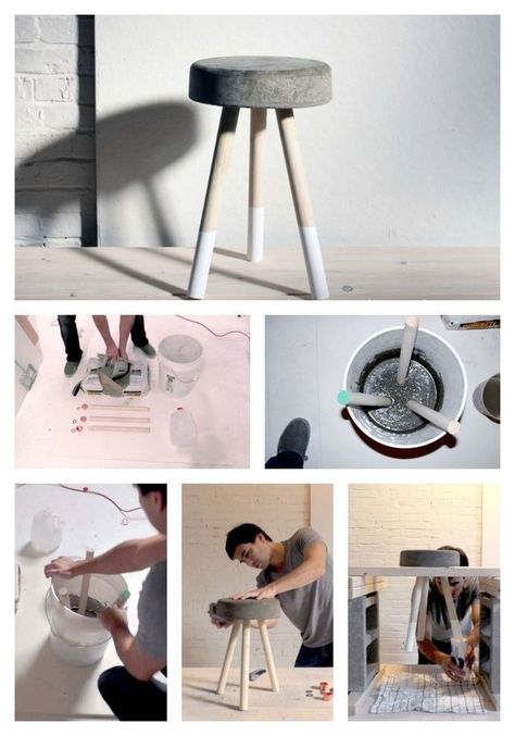 Diy Barstools, Diy Stools, Diy Chairs, Concrete Stool, Diy Stool, Cement Diy, Concrete Diy Projects, Concrete Furniture, Concrete Crafts