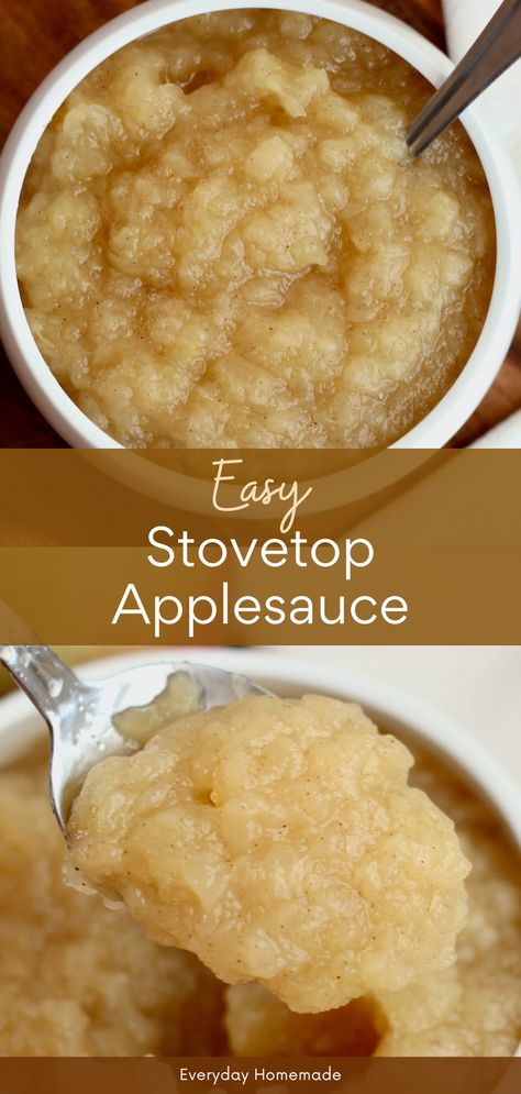 Make this Easy Stovetop Applesauce with just 3 ingredients! This quick, homemade recipe has no sugar and is ready in less than an hour. Perfect for a small batch, you can make it chunky or smooth. Enjoy as a snack or add to baked goods like cakes and muffins. Embrace the flavors of fall with this delicious treat! Easy Applesauce Recipe, Applesauce Recipe For Preschool, Quick Homemade Applesauce, Small Batch Homemade Applesauce, Fresh Applesauce Recipe, Homemade Unsweetened Applesauce, Baby Applesauce Recipe, Cooking With Applesauce Recipes, Recipe For Applesauce