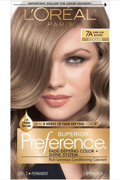 his dark ash blonde hair color helps to maintain color vibrancy and provide silk and shine. Formulated with golden camelina oil, antioxidant vitamin E and, a UV filter for silky hair. Dark Ash Blonde Hair Color, Light Ash Brown Hair Color, Dark Ash Blonde Hair, Golden Hair Color, Light Ash Brown Hair, Loreal Hair Color, Ash Brown Hair Color, Loreal Hair, Dark Ash Blonde