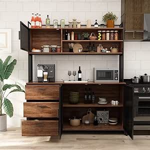 Brand: AGOTENI Color: Rustic Brown - Metal Mesh Door Product Dimensions: 15.7"D x 59"W x 68.5"H Special Feature: Durability Weight Limit: 50 Pounds Kitchen Open Storage, Kitchen Hutch Cabinet, Kitchen Cabinet Style, Cupboard Pantry, Organiser Cucina, Shelf For Kitchen, Microwave Shelf, Hutch Cabinet, Kitchen Hutch