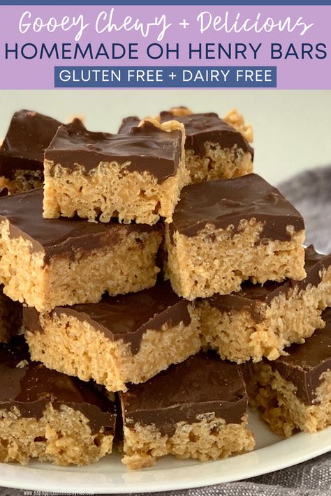 Oh Henry Bars Recipe, Oh Henry Bars, Dairy Free Desserts, Dairy Free Deserts, Gluten Free Dairy Free Dessert, Dairy Free Recipes Dessert, Gooey Bars, Dairy Free Treats, Easy Gluten Free Desserts