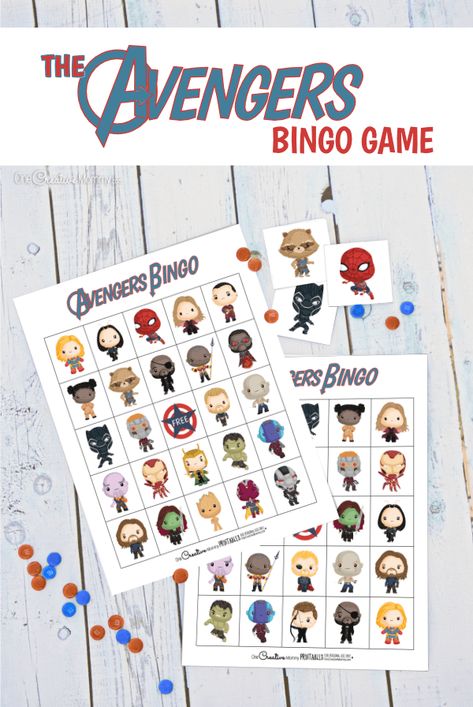 The coolest Avengers Bingo Game! - onecreativemommy.com Superhero Week, Avengers Crafts, Superhero Training, Fun Camp, Marvel Birthday Party, Camping Classroom, Homeschool Fun, Marvel Party, Avenger Birthday Party