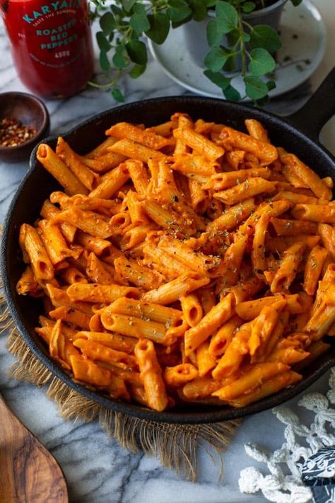 Gluten Free Vegan Pasta, Roasted Red Pepper Pasta Sauce, Red Pepper Pasta Sauce, Grain Free Pasta, Pepper Sauce Recipe, Roasted Red Pepper Pasta, Red Pepper Pasta, Roasted Red Pepper Sauce, Red Sauce Pasta