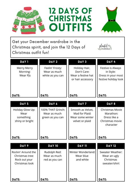 School Christmas Calendar Ideas, Theme Dress Up Days Spirit Weeks, Work Christmas Dress Up Days, 12 Days Of Christmas Games For Work, Fun 12 Days Of Christmas Ideas For Work, Christmas Work Ideas 12 Days Of, Work Theme Days Dress Up Christmas, Christmas Work Spirit Week, School Christmas Themes