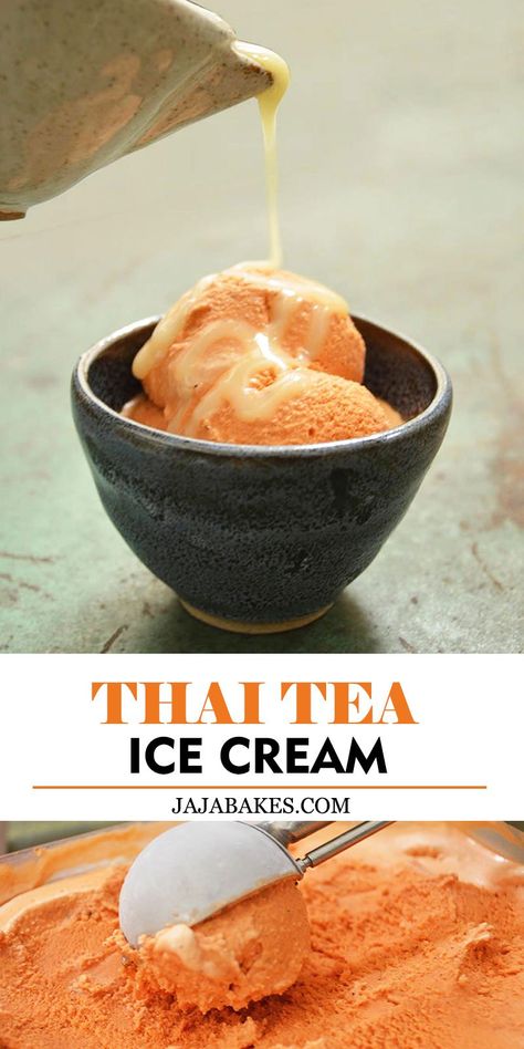 Jasmine Ice Cream, Thai Tea Dessert Recipe, Thai Tea Mix Recipe, Thai Iced Tea Ice Cream Recipe, Thai Tea Desserts, Thai Tea Cake, Ghibli Recipes, Thai Coconut Ice Cream, Homemade Ice Cream Flavors