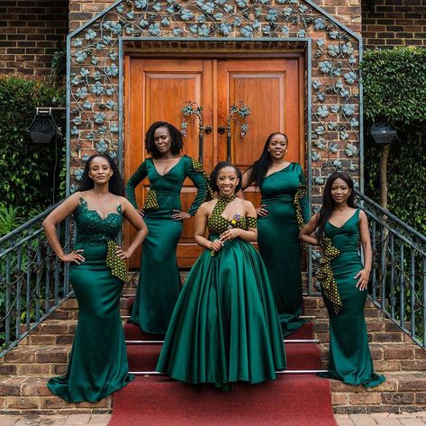 African Bridesmaids, Patterned Bridesmaid Dresses, African Bridesmaid Dresses, African Traditional Wedding Dress, African Wedding Attire, Shweshwe Dresses, African Bride, African Traditional Wedding, Designer Bridesmaid Dresses