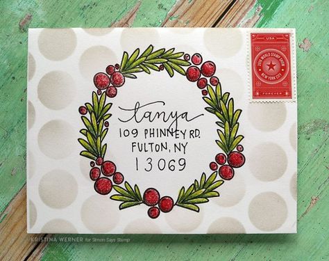 Monthly Mail Art with Kristina Werner - Simon Says Stamp Blog Christmas Envelope Art, November Diy, Drawing Dreams, Art Envelopes, Kristina Werner, Snail Mail Envelopes, Hand Lettering Envelopes, Snail Mail Art, Christmas Card Envelopes