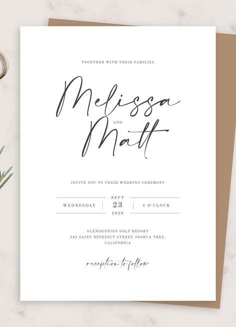 Plain Wedding Invitations, Simple Wedding Invitation Card, Simple Wedding Cards, Simple Wedding Invitation, Minimalist Invitation, Minimal Wedding Invitation, Invitation Fonts, Minimalist Wedding Invitation, Wedding Invitation Video