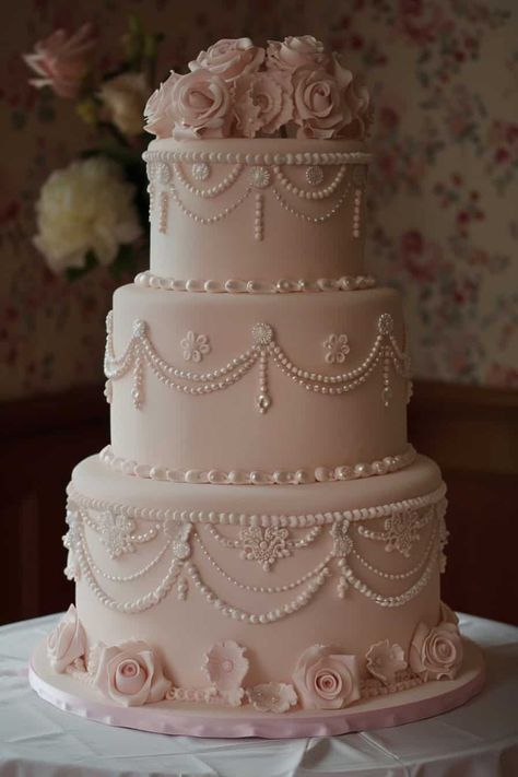 14 Beautiful Pearl Wedding Cakes For Your Wedding • Pearl Wedding Cakes, Gold Vintage Cake, Pearl Cakes, Jojo Wedding, Wedding Cake Simple Elegant, Quince Cakes, Wedding Cake Pearls, Beautiful Wedding Centerpiece, Birthday Cake Decorating Ideas