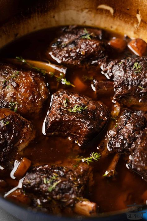 Red Wine Braised Beef Short Ribs - Sunday Supper Movement Tender Beef Short Ribs, Braised Beef Short Ribs Recipe, Friendsgiving Recipes, Beef Short Ribs Recipe, Ribs Recipes, Braised Beef Short Ribs, Celebration Food, Beef Short Rib Recipes, Beef Dinners