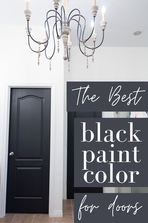 Black Door In Bathroom, Black Floor Black Door, Best Black Paint Color For Interior Door, White Walls Black Closet Doors, Black Door Inside, Paint Black Doors Interior, Paint Doors Interior Ideas, Black Door Interior White Trim, Black Interior Doors Small House