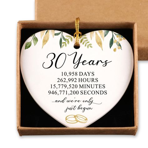 PRICES MAY VARY. 1.[30 year anniversary gifts for him her]:this beautiful ornament makes a great keepsake gift ,printed with words ‘30 years 10,958 days 262,992 hours 15,779,520 minutes 946,771,200 seconds...and we're only just begun'',You will always cherish the people who love you. 2.[Perfect gifts]:this is a personalized keepsake, each ornament is made from porcelain ceramic,as the nice gift to celebrate their special day,the perfect keepsake nicely printed with warm phrase and heartfelt mess Anniversary Ideas Gift, Anniversary For Couple, 30 Year Anniversary Gift, Wedding Anniversary Ideas, Happy 30th Anniversary, 25 Year Anniversary Gift, Happy 25th Anniversary, 10 Year Anniversary Gift, Happy 10th Anniversary