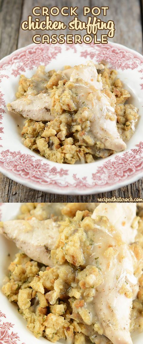 This Easy Crock Pot Chicken Stuffing Casserole is so simple and a classic comfort food. Casserole Recipes With Stuffing, Chicken Casserole Recipes With Stuffing, Recipes With Stuffing, Crock Pot Chicken Stuffing, Crock Chicken, Easy Crock Pot Chicken, Chicken Casserole Recipes, Chicken Stuffing Casserole, Chicken And Stuffing