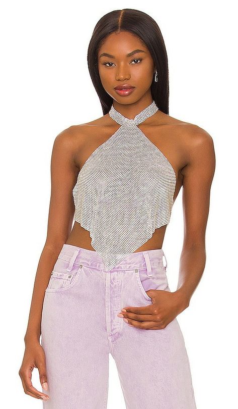 Miami Bachelorette, Sequin Halter Top, Los Angeles Lifestyle, Sequin Halter, Chain Top, Handkerchief Hem, Dressy Tops, International Fashion, Lovers And Friends