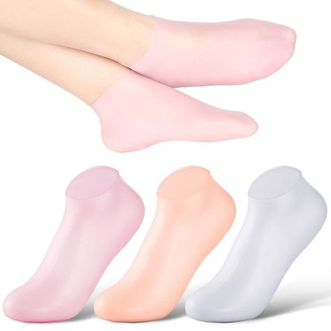 SATINIOR Silicone Socks 3 Pairs Aloe Socks Silicone Gel Heel Socks Anti Slip Silicone Moisturizing Socks for Women Men Dry Cracking Skin (Medium), Pink, Beige and White,Medium Pedicure Socks, Gel Socks, Heel Repair, Beach Socks, Spa Pedicure, Manicure Gel, Foot Mask, Foot Socks, Cracked Heels