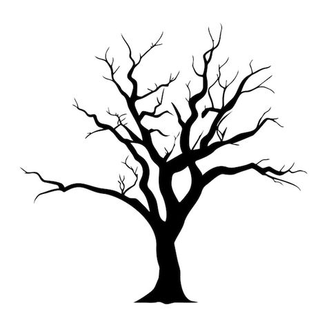 Bare tree silhouette without leaves vect... | Premium Vector #Freepik #vector #dead-tree #dry-tree #tree-branch #halloween-tree Autumn Activity, Branch Drawing, Dry Tree, Butterfly Tree, Tree Stencil, Bare Tree, Embroidery Hand, Silhouette Stencil, Pola Sulam