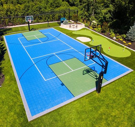 Backyard Pickleball Court, Backyard Basketball Court, Tennis Court Backyard, Tennis Court Design, Outdoor Sports Court, Backyard Court, Home Basketball Court, Sports Facility Architecture, Basketball Court Backyard