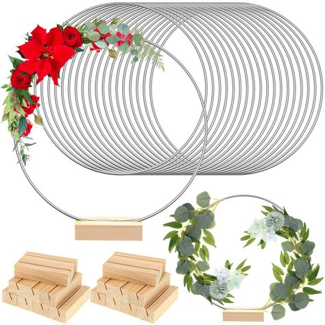 PRICES MAY VARY. What You Will Get: the package comes with 18 pieces of wreath macrame hoop rings and 18 pieces of wood place card holders, sufficient quantity and good collocation for you to decorate and replace, you can share them with your family Reliable Material: made of metal, these round centerpieces for tables have a smooth surface, safe for you to use, and the stand is made of quality wood, solid and trusted, sturdy and not easy to break, deform, rust or fade, can serve you for a long t