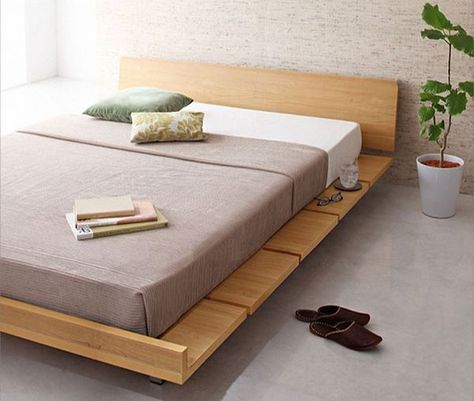 DIY wood bed frames modern furniture ideas  #diy #pallets #bedroom #bed #frame Japanese Platform Bed, Modern Bed Sheets, Wood Bed Frame Diy, Bedding Black, Japanese Bed, Platform Bed Designs, Minimalist Dekor, Diy Platform Bed, Murphy Bed Plans