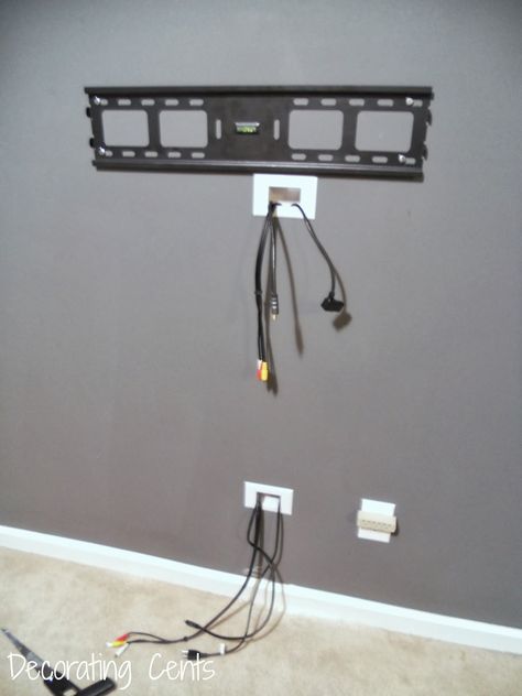 Decorating Cents: Wall Mounted TV and Hiding The Cords Wall Mount Entertainment Center, Wall Mount Tv, Tv Cords, Mount Tv, Hide Cords, Hidden Tv, Hide Cables, Flat Screen Tv, Set Sofa