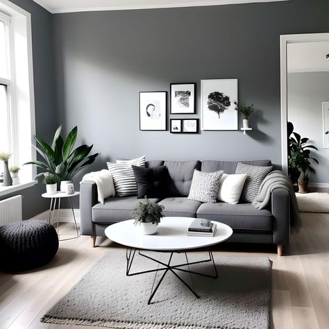 Grey Reception Room, Grey Colour Palette Living Room, Greylivingroom Ideas, Living Room Inspiration Grey Sofa, Grey Interior House, Grey Black Living Room Ideas, Gray And White Living Room Ideas, Grey Interior Design Living Room, Home Interior Design Grey