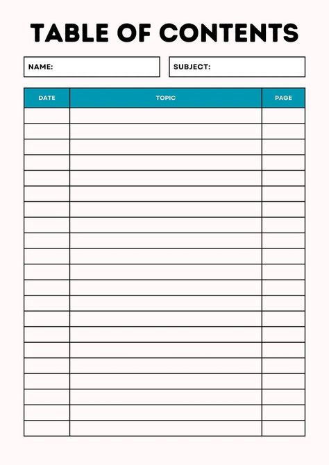 Printable Blank Table Of Contents Templates Index Paper, Table Of Contents Template, Table Of Contents Page, Border Templates, Black And White Comics, Computer Shortcuts, Simple Scrapbook, Ipad Background, Content Page