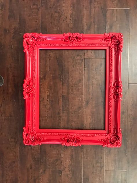 20x24 Christmas Red Frame Baroque Cottage Chic Frame for | Etsy Red Picture Frame, Painted Photo Frames, Red Picture Frames, Red Spray Paint, Eclectic Style Decor, Baroque Mirror, Painted Picture Frames, Baroque Frames, Empty Frames