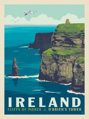 Ireland Cliffs, Ireland Aesthetic, Palm Print Dress, Gfx Design, Anderson Design Group, Dress With V Neck, Sunset Vibes, Vintage Poster Design, Cliffs Of Moher