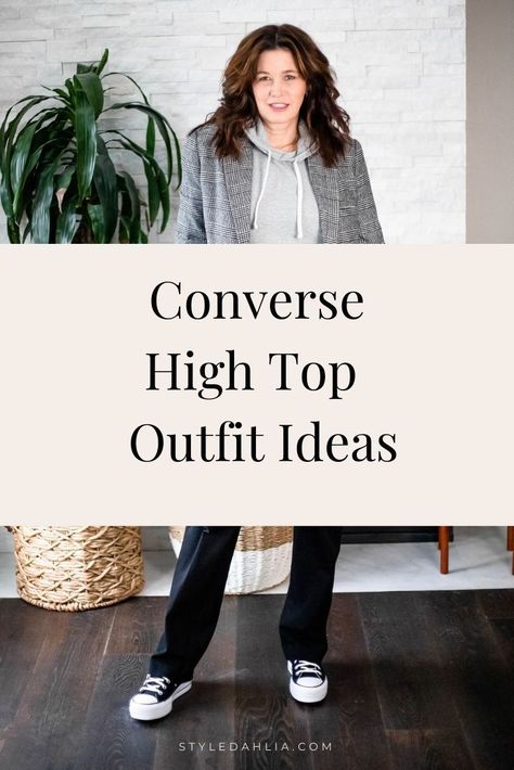 Converse Outfit Over 40, Women Converse High Tops Outfit, Best Converse Shoes, Office Converse Outfit, Blue High Top Converse Outfits, High Top Converse Outfits Women, How To Wear High Top Converse With Jeans, High Top Converse Outfits Petite, Hitop Converse Outfit