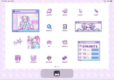 needy streamer overload!! tried to stick as close as possible to the game theme :3 #kangel #ipad #wallpaperideas #homescreen #webcore #pink #cybercore #widget #theme Kangel Widget Icon, Kangel Wallpaper Ipad, Webcore Phone Layout, Nso Phone Theme, Needy Streamer Overload Icon App, Nso Widgets, Needy Streamer Overload Widget, Kangel Widget, Ipad Themes Aesthetic