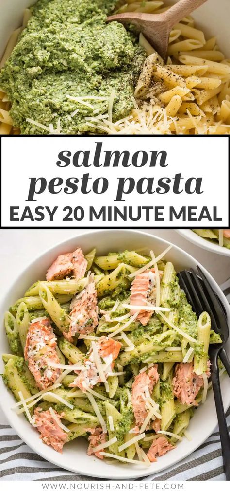 Yummy Pasta Recipes Healthy, How To Eat Pescatarian, Healthy Dinner Recipes For Two Fish, Simple Delicious Healthy Dinner Recipes, Easy Healthy Meals Salmon, Mediterranean Pesto Pasta, Healthy Dinner Recipes Pesto, Pesto In Recipes, Pesto Salmon Pasta Recipes