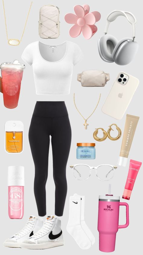 white girl look with accessories🎀✨️🧸 White Girl Winter Outfits, Maddy Aesthetics, Basic White Girl Style, White Girl Outfits Basic, Basic White Girl Aesthetic, Athletic Girl Outfits, School White Shirt, Volleyball Fits, Basic White Girl Outfit