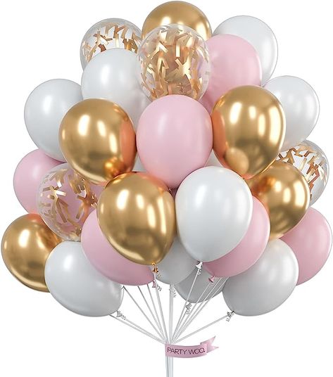 Pink Graduation Party, Pink Birthday Decorations, 60 Balloons, Balloons White, Baby Party Decorations, Pink Party Decorations, Graduation Party Centerpieces, Gold Confetti Balloons, Gold Party Decorations