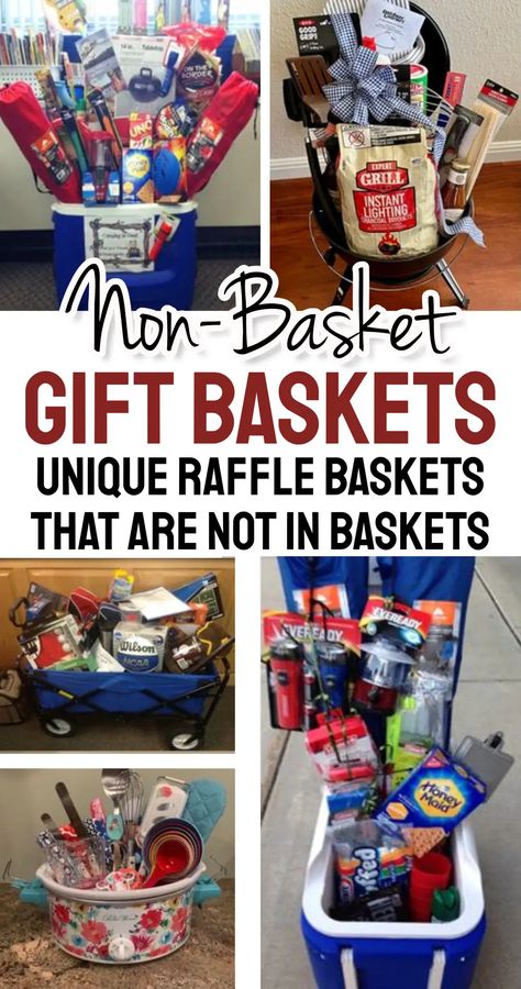 Best Raffle Baskets Not In Baskets For Fundraiser Auctions Ideas Cooler Gift Basket, Auction Basket Themes, Raffle Basket Ideas, Silent Auction Gift Basket Ideas, Raffle Gift Basket Ideas, Gift Card Basket, Auction Gift Basket Ideas, Fundraiser Raffle, Fundraiser Baskets