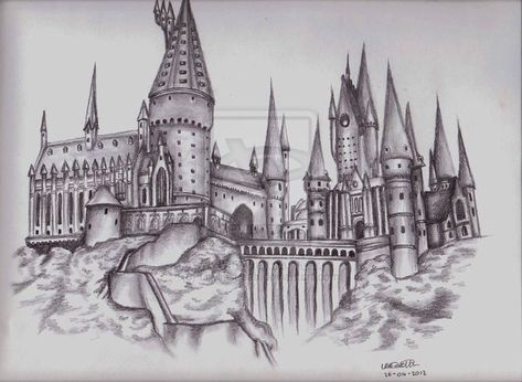 Hogwarts Castle Coloring Page, Hogwarts Castle Drawing, Hogwarts Drawing, Hogwarts Castle Tattoo, Harry Potter Drawings Easy, Fanart Harry Potter, Hogwarts Tattoo, Harry Potter Sketch, Harry Potter Castle