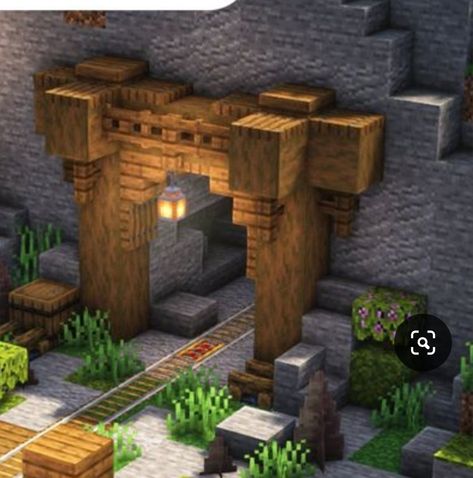 Minecraft Shelter Ideas, Minecraft Builds For Village, Small Building Ideas Minecraft, Minecraft Crypt Ideas, Minecraft Underground Mine Entrance, Minecraft Spruce Base Ideas, Minecraft Abandoned Mineshaft, Minecraft Cave Stairs, Minecraft Cave Enterence Ideas