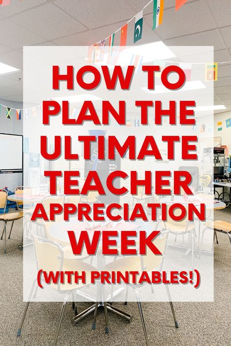 Travel-Themed Teacher Appreciation Week Ideas (& Printables) - So Festive! Teacher Appreciation Week Ideas Diy, Teacher Appreciation Theme Days, Teacher Event Ideas, Book Themed Teacher Appreciation Week, Teacher Challenge Ideas, Teacher Allreciation Week Ideas, Teachers Appreciation Week Ideas, Teachers Week Appreciation Ideas, Teacher Appreciation Day Ideas