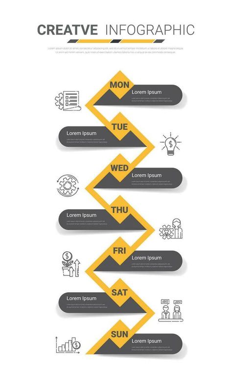 Timeline business for 7 day, 7 options, infographic design vector and Presentation can be used for workflow layout, process diagram, flow chart. Flow Chart Infographic, Workflow Design, Flow Chart Design, Timeline Infographic Design, Process Diagram, Flow Diagram, Process Infographic, Powerpoint Tutorial, Infographic Design Layout