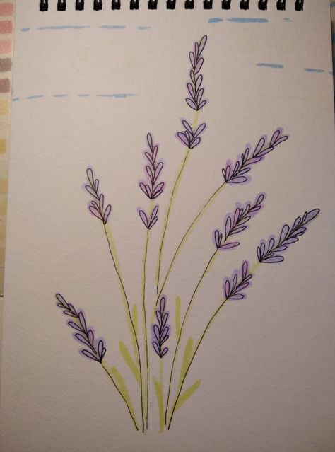 ❁ Lavender ❁ Lavender Drawings Simple, Lavender Plant Drawing Easy, Lavender Aesthetic Flower Drawing, How To Draw Lavender Flowers, Simple Lavender Painting, Lavender Painting Aesthetic, Lavender Sprigs Drawing, Lavender Flower Drawing Simple, Lavender Sketch Simple