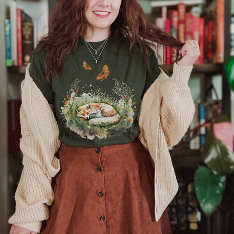 Forestcore Shirt Cottagecore Shirt Cute Fox Shirt Forestcore - Etsy New Zealand Fox Shirt, Cottagecore Shirt, Estilo Indie, Cottagecore Outfits, Estilo Hippie, Mode Boho, Granola Girl, Mode Inspo, Aesthetic Outfits